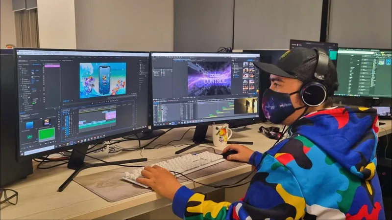 Richard editing a video in Premiere Pro and After Effects at his desk